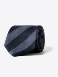 Navy and Light Blue Wool and Silk Striped Tie Product Thumbnail 1