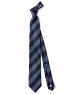 Navy and Light Blue Wool and Silk Striped Tie Product Thumbnail 2