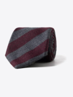 Burgundy and Grey Striped Wool and Silk Tie Product Thumbnail 1