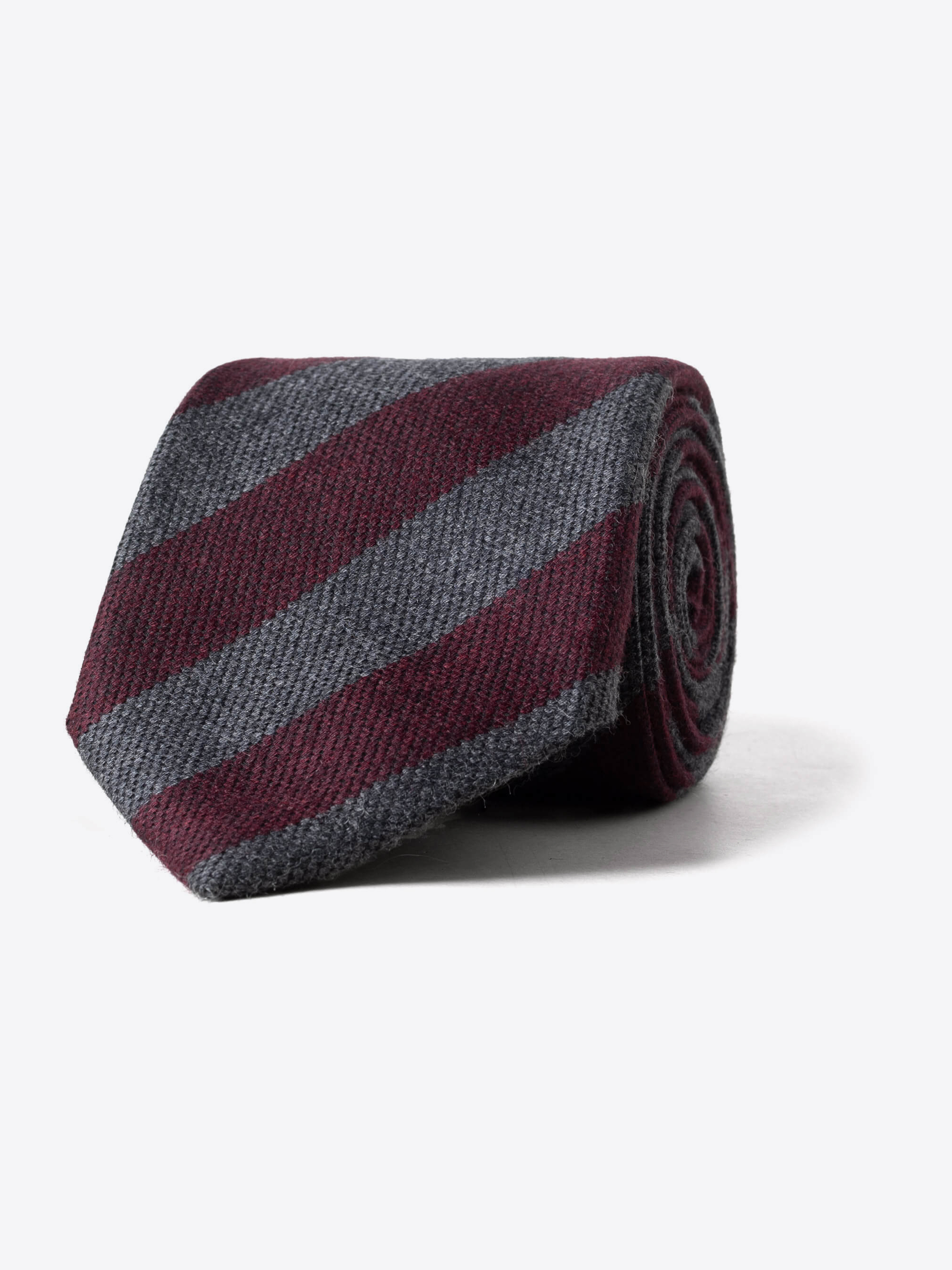 Zoom Image of Burgundy and Grey Striped Wool and Silk Tie