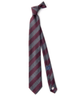 Burgundy and Grey Striped Wool and Silk Tie Product Thumbnail 2