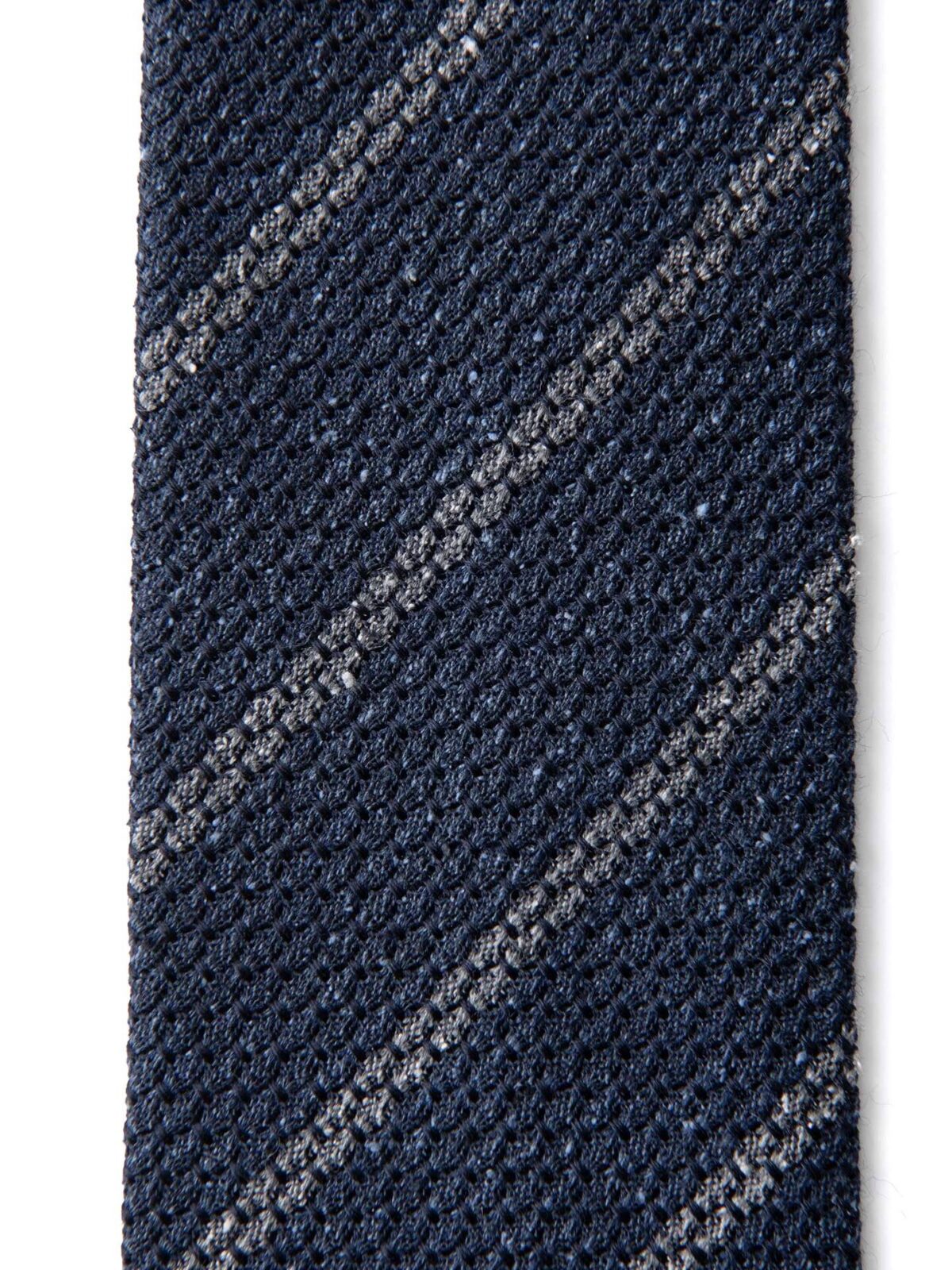Blue and Grey Silk and Wool Grenadine Striped Tie