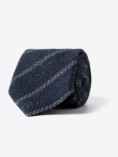 Blue and Grey Silk and Wool Grenadine Striped Tie Product Thumbnail 1