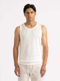 Cream Linen Blend Knit Tank Product Thumbnail 1