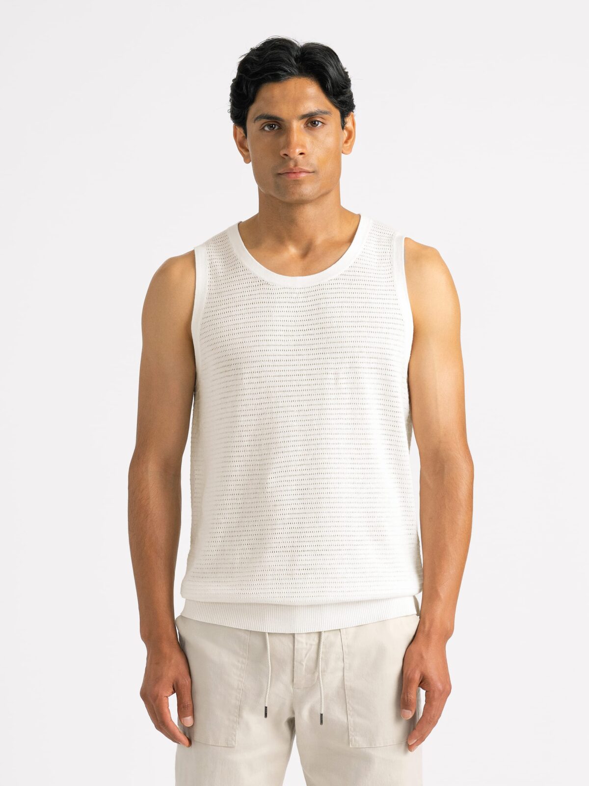 Cream Linen Blend Knit Tank