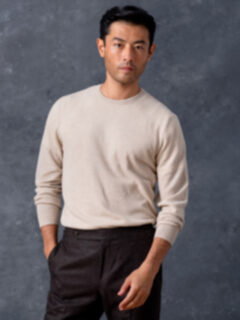 Almond Biella S130s Merino Crewneck Sweater Product Thumbnail 4