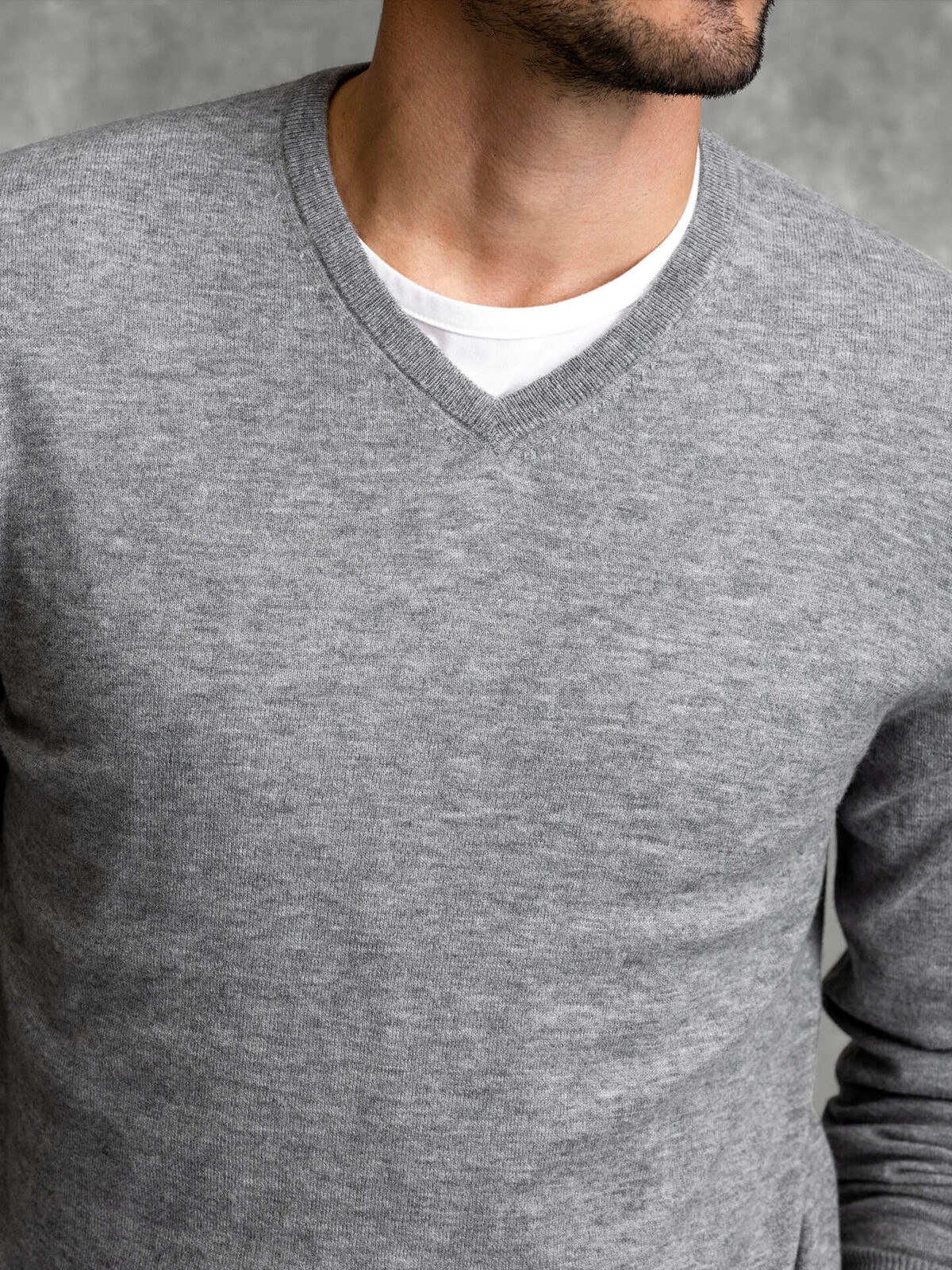 Light Grey Biella S130s Merino V-Neck Sweater - Proper Cloth