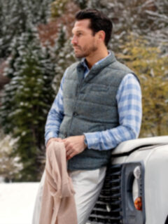 Cortina Grey and Blue Windowpane Wool Button Vest Product Thumbnail 6