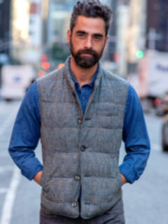 Cortina Grey and Blue Windowpane Wool Button Vest Product Thumbnail 5