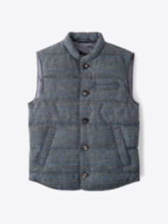 Shop Cortina Grey and Blue Windowpane Wool Button Vest