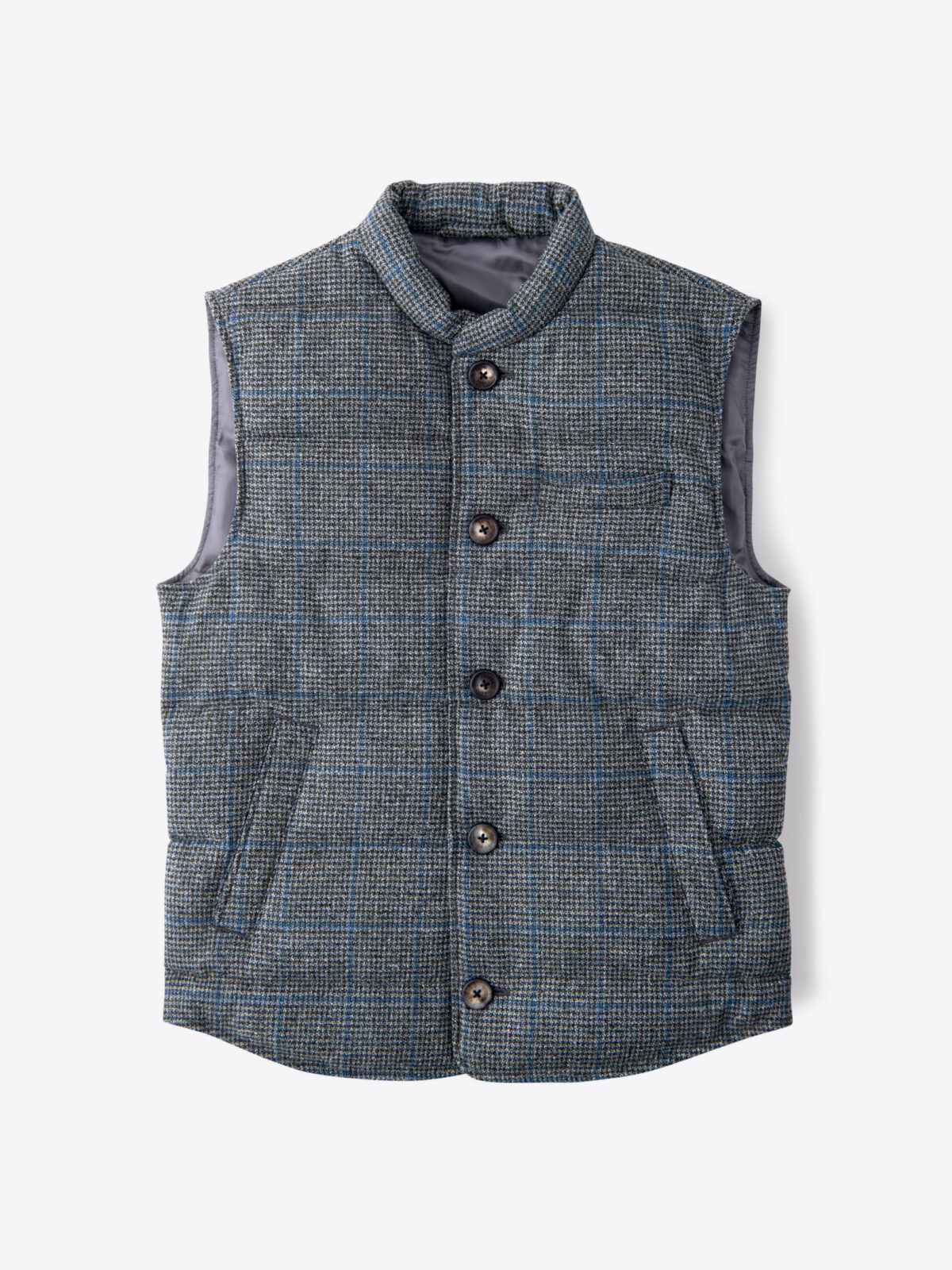 Cortina Grey and Blue Windowpane Wool Button Vest