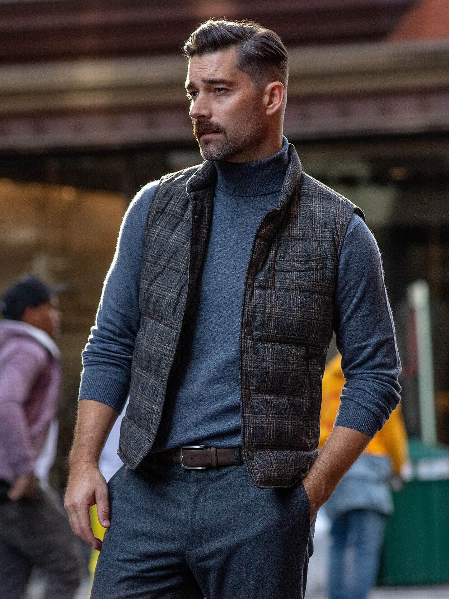 Cortina Grey and Brown Plaid Wool Snap Vest by Proper Cloth