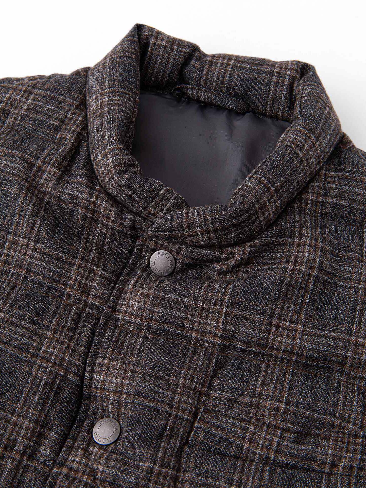 Cortina Grey and Brown Plaid Wool Snap Vest by Proper Cloth