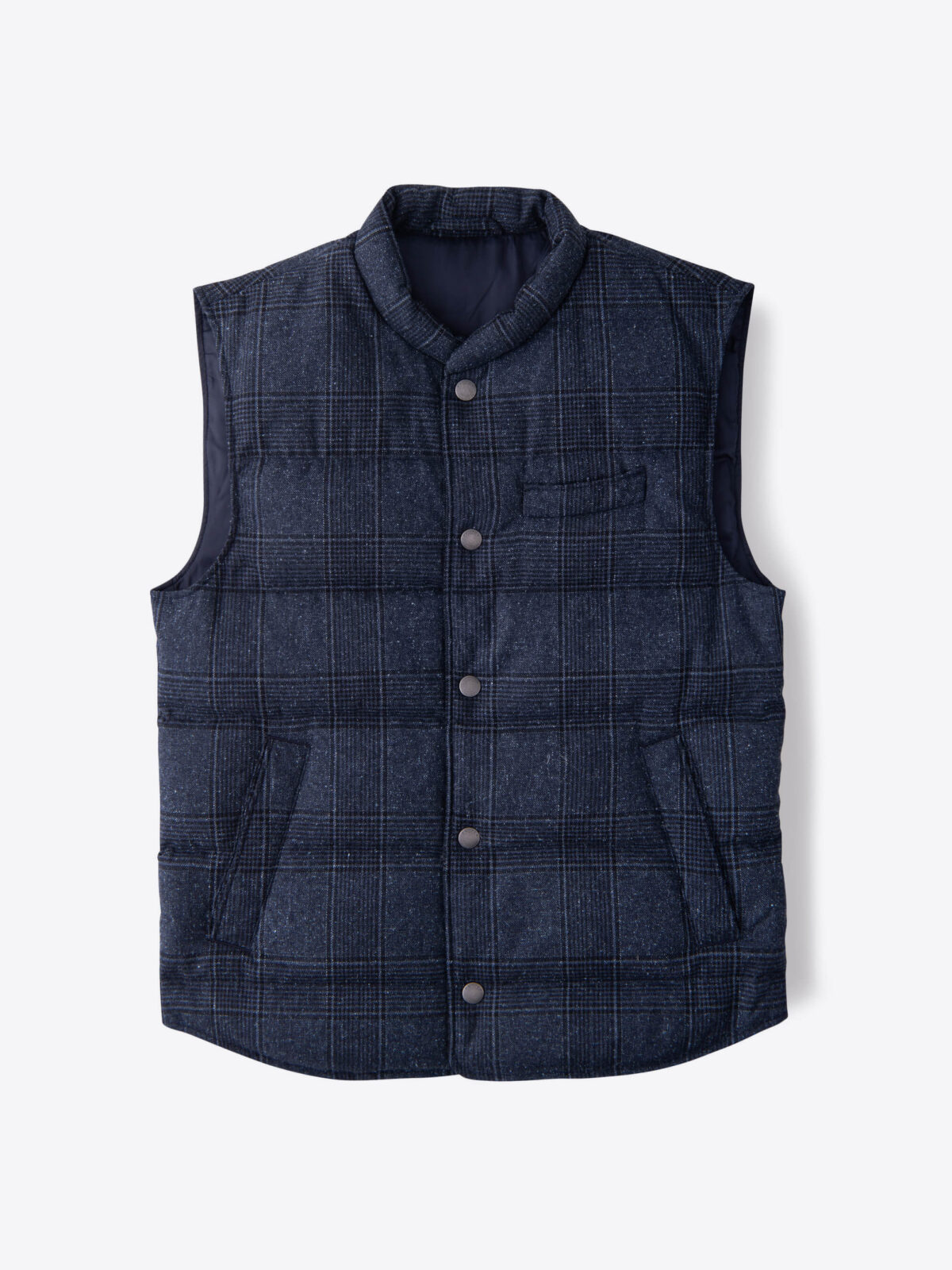 Cortina Navy Plaid Donegal Wool Snap Vest