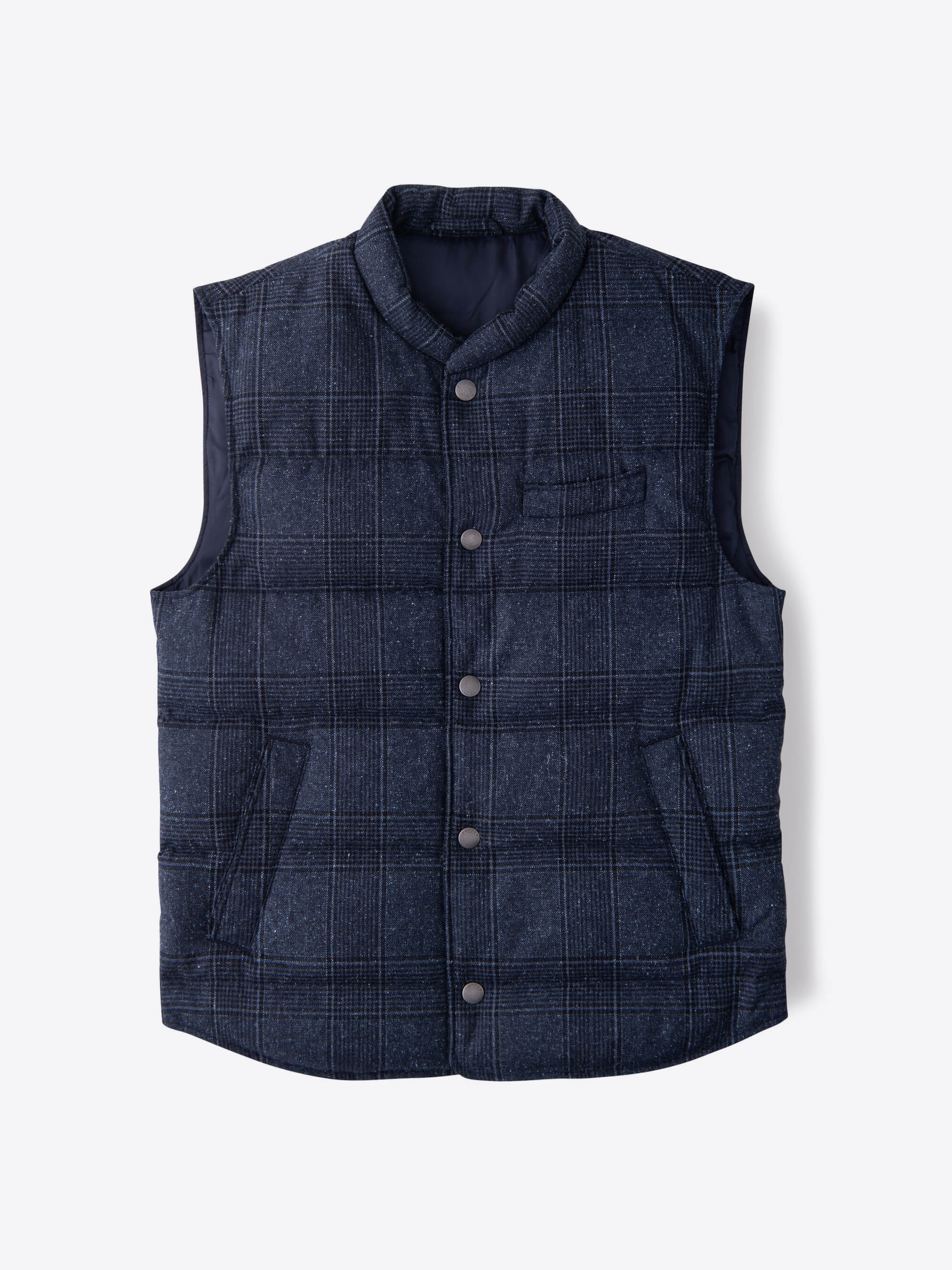Zoom Image of Cortina Navy Plaid Donegal Wool Snap Vest