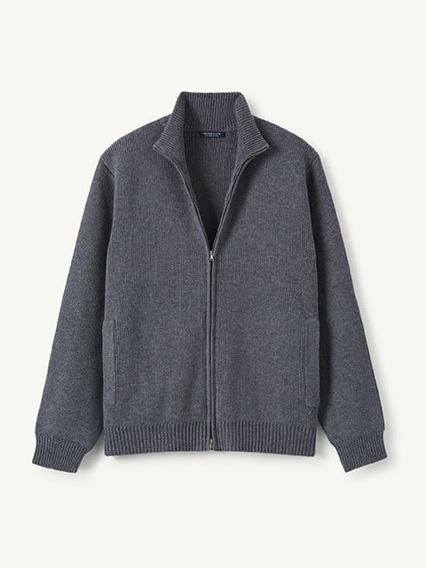 Black Merino Wool Full-Zip Sweater | Proper Cloth