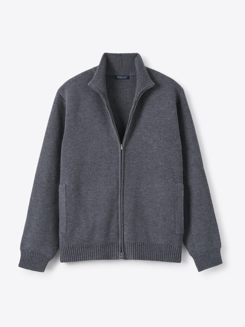 Men’s Charcoal Merino Wool Full-Zip Sweater Thumb