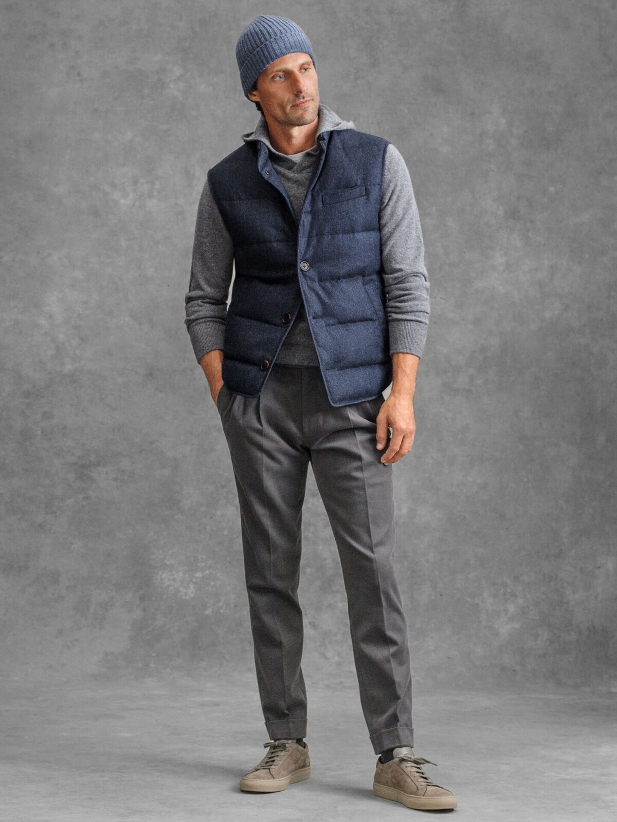 Cortina Navy Herringbone Button Vest