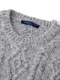 Beige Italian Wool and Cashmere Aran Crewneck Sweater by Proper Cloth