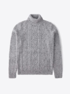 Light Grey Italian Wool and Cashmere Aran Turtleneck Sweater Product Thumbnail 1
