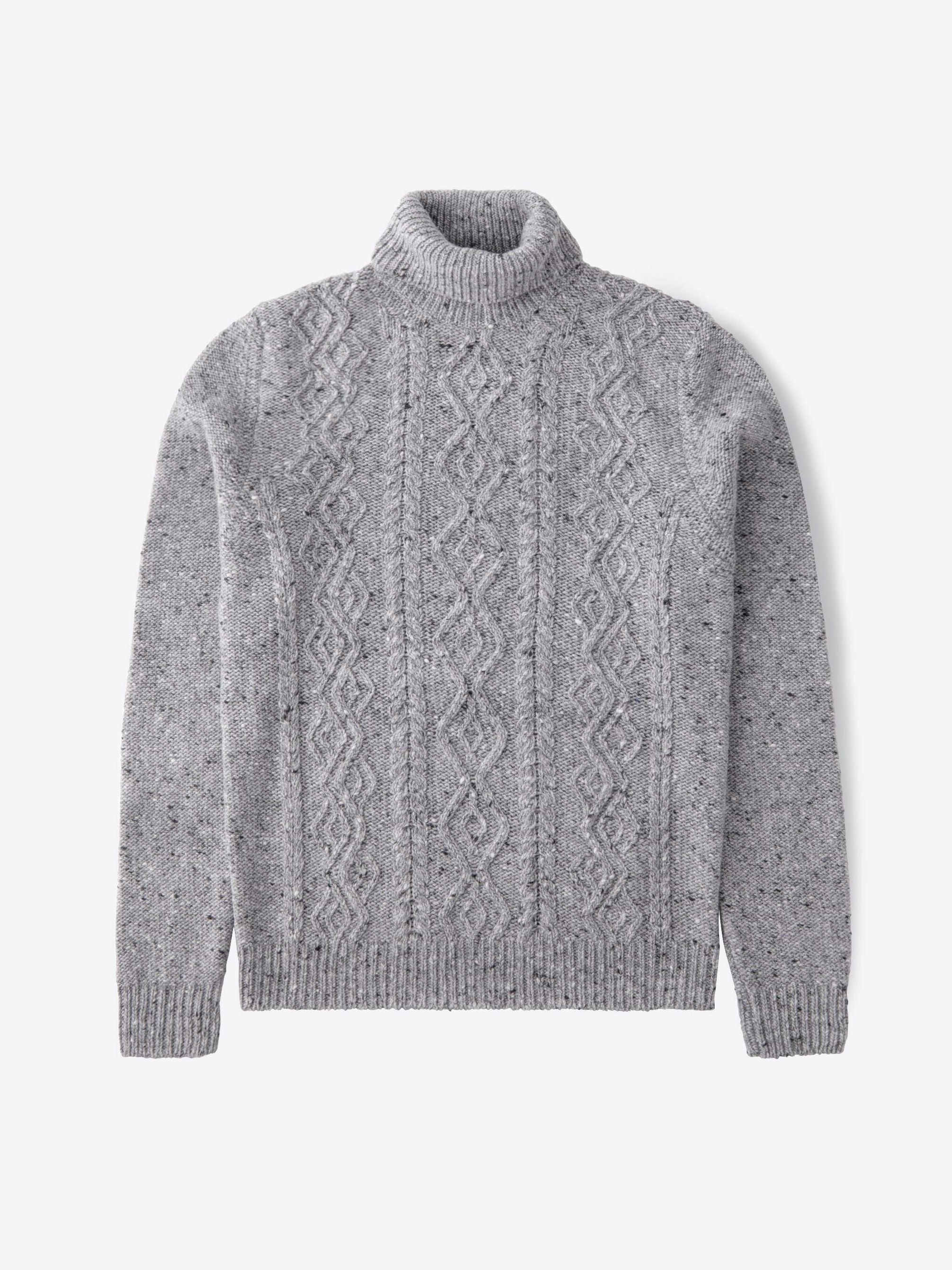 Light Grey Italian Wool and Cashmere Aran Turtleneck Sweater by Proper ...