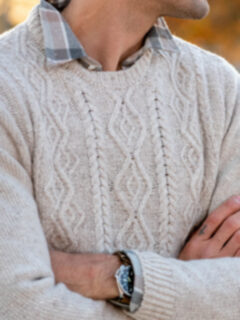 Beige Italian Wool and Cashmere Aran Crewneck Sweater Product Thumbnail 3