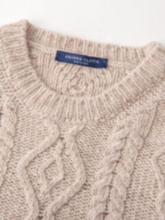 Beige Italian Wool and Cashmere Aran Crewneck Sweater Product Thumbnail 4