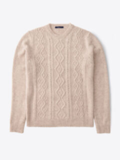 Beige Italian Wool and Cashmere Aran Crewneck Sweater Product Thumbnail 1