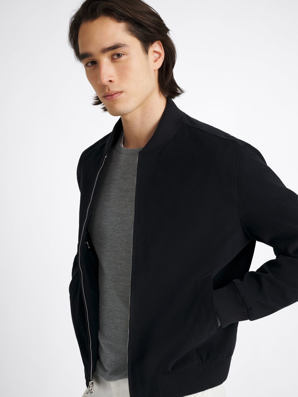 Wythe 2.0 Navy Shaved Cotton Bomber Jacket by Proper Cloth