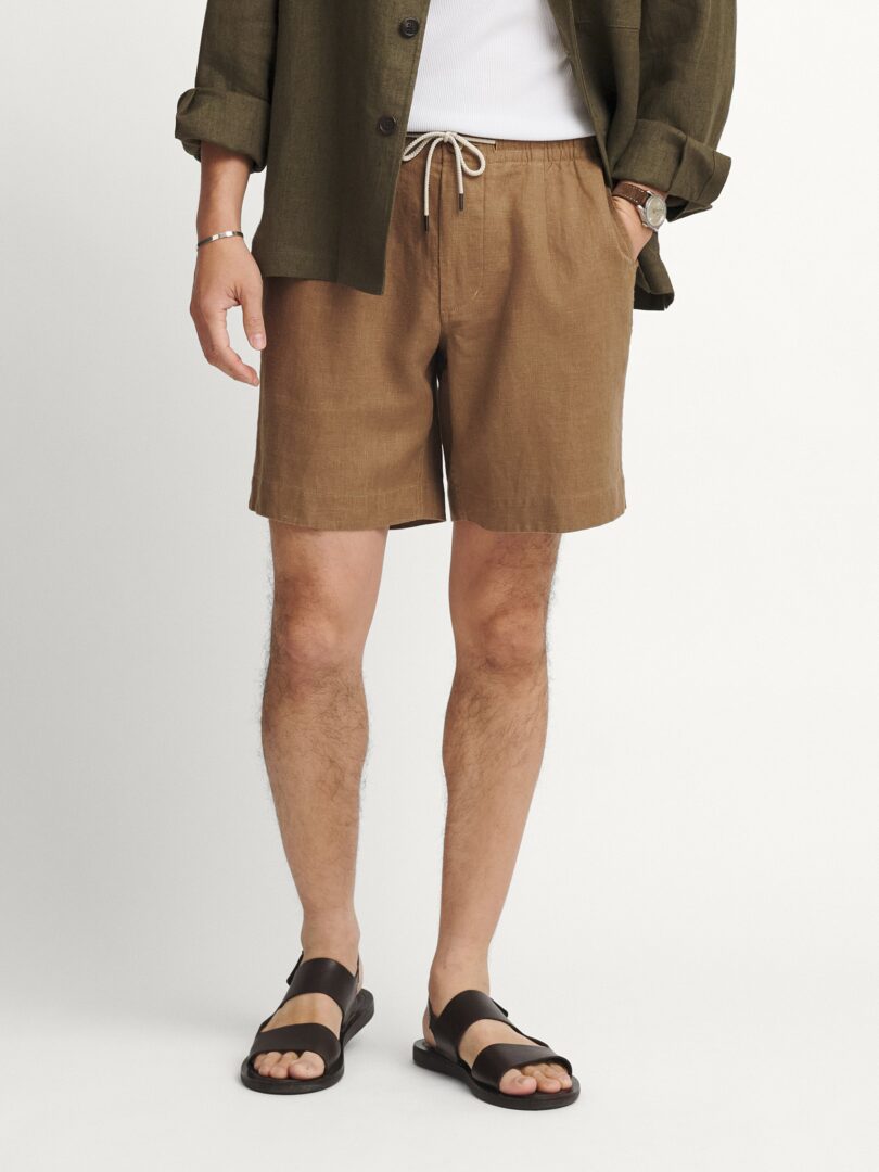 Mocha Linen Drawstring Palermo Shorts Thumb Detail