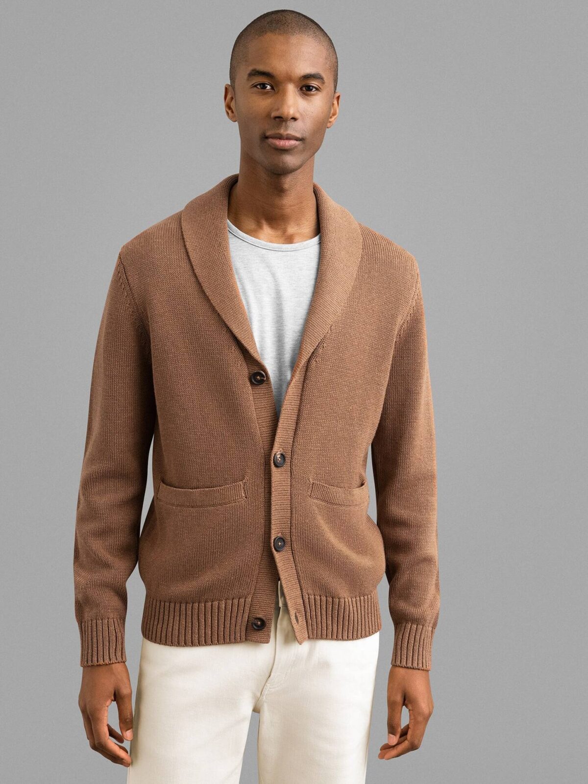 Pecan Linen Blend Shawl Cardigan | Proper Cloth