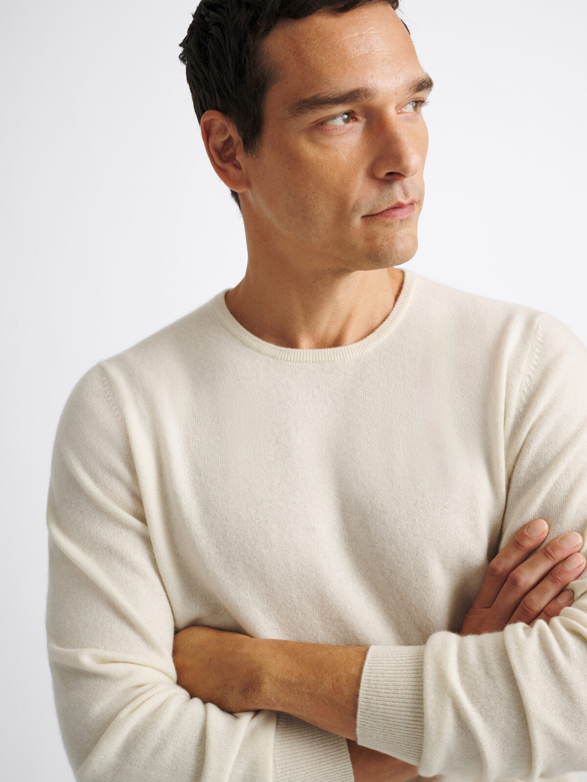 Cream Scottish Cashmere Crewneck Sweater by Proper Cloth