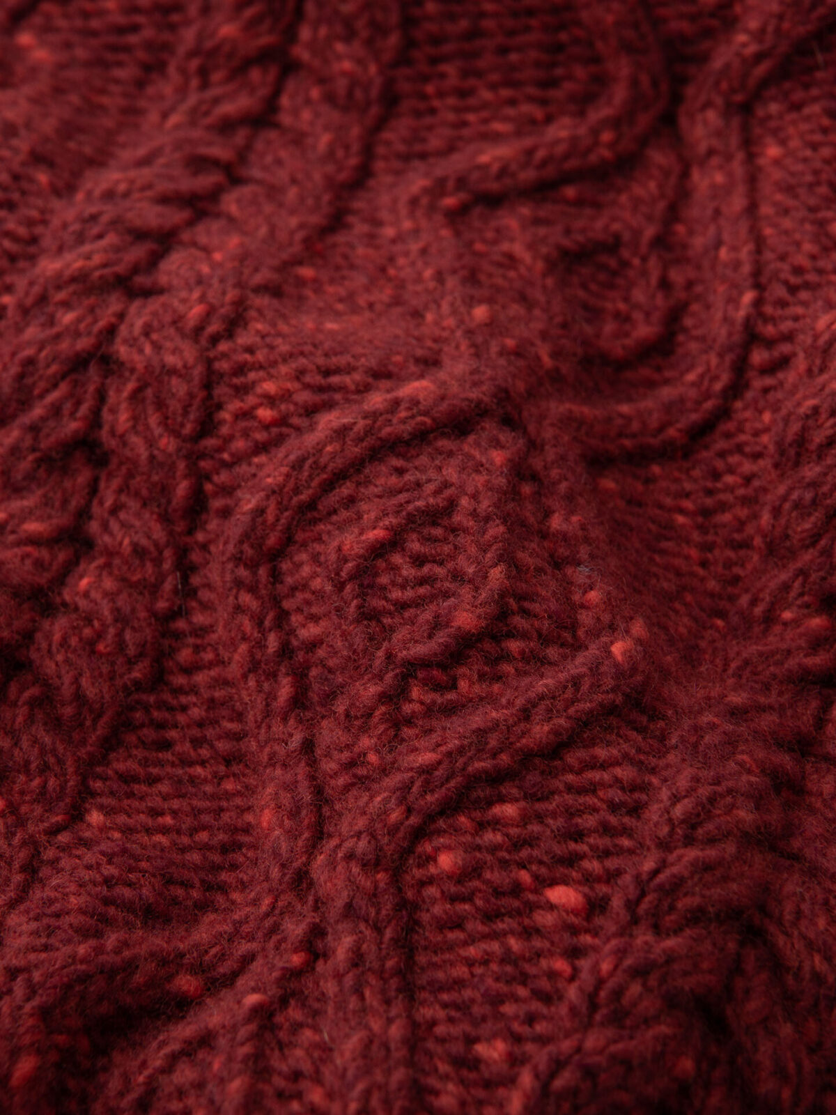 Red Italian Wool and Cashmere Aran Crewneck Sweater