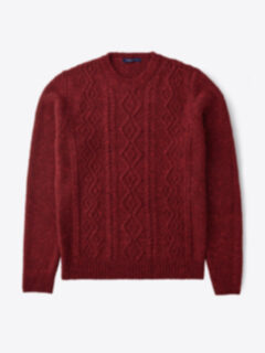 Red Italian Wool and Cashmere Aran Crewneck Sweater Product Thumbnail 1