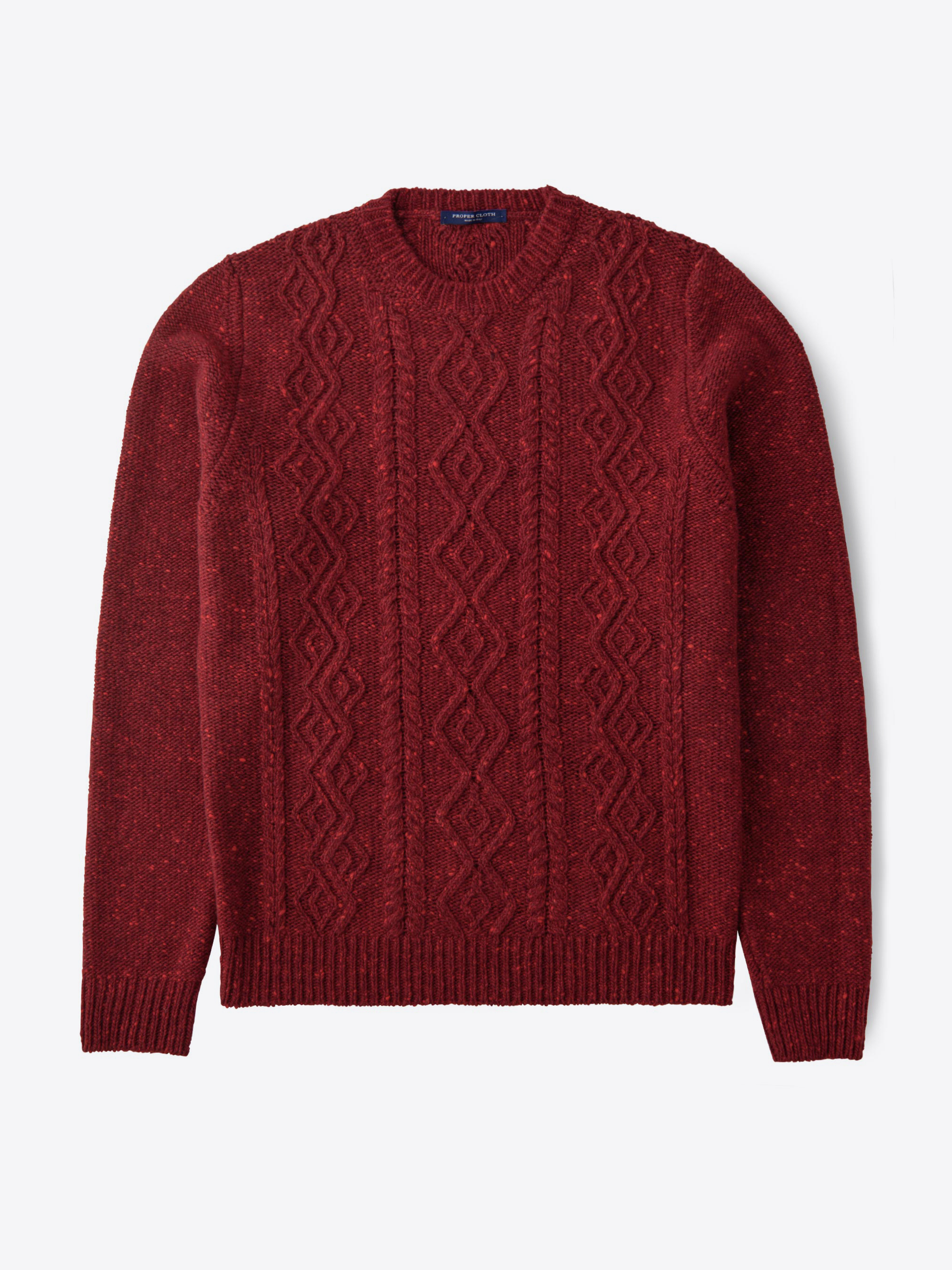 Zoom Image of Red Italian Wool and Cashmere Aran Crewneck Sweater