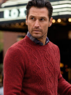 Red Italian Wool and Cashmere Aran Crewneck Sweater Product Thumbnail 2