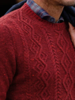 Red Italian Wool and Cashmere Aran Crewneck Sweater Product Thumbnail 3