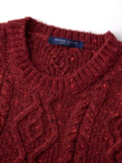Red Italian Wool and Cashmere Aran Crewneck Sweater Product Thumbnail 4