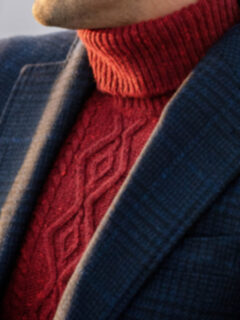 Red Italian Wool and Cashmere Aran Turtleneck Sweater Product Thumbnail 3