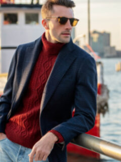Red Italian Wool and Cashmere Aran Turtleneck Sweater Product Thumbnail 2