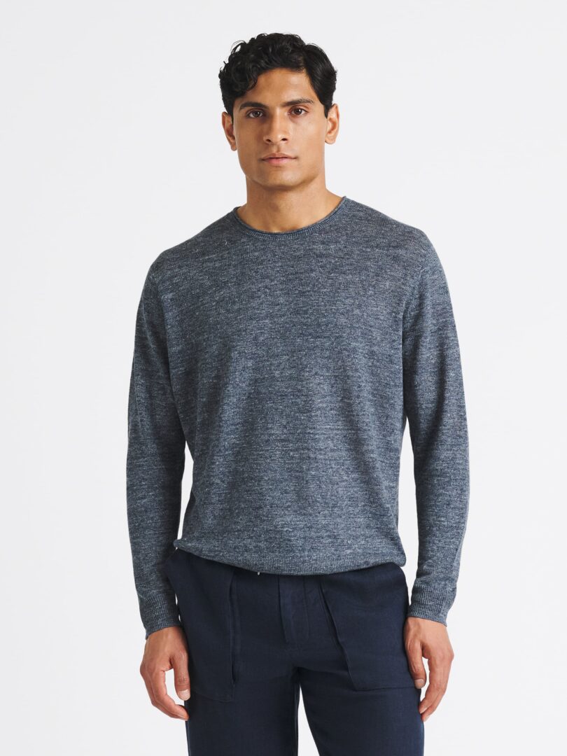 Dark Slate Melange Linen Rollneck Sweater Thumb Detail