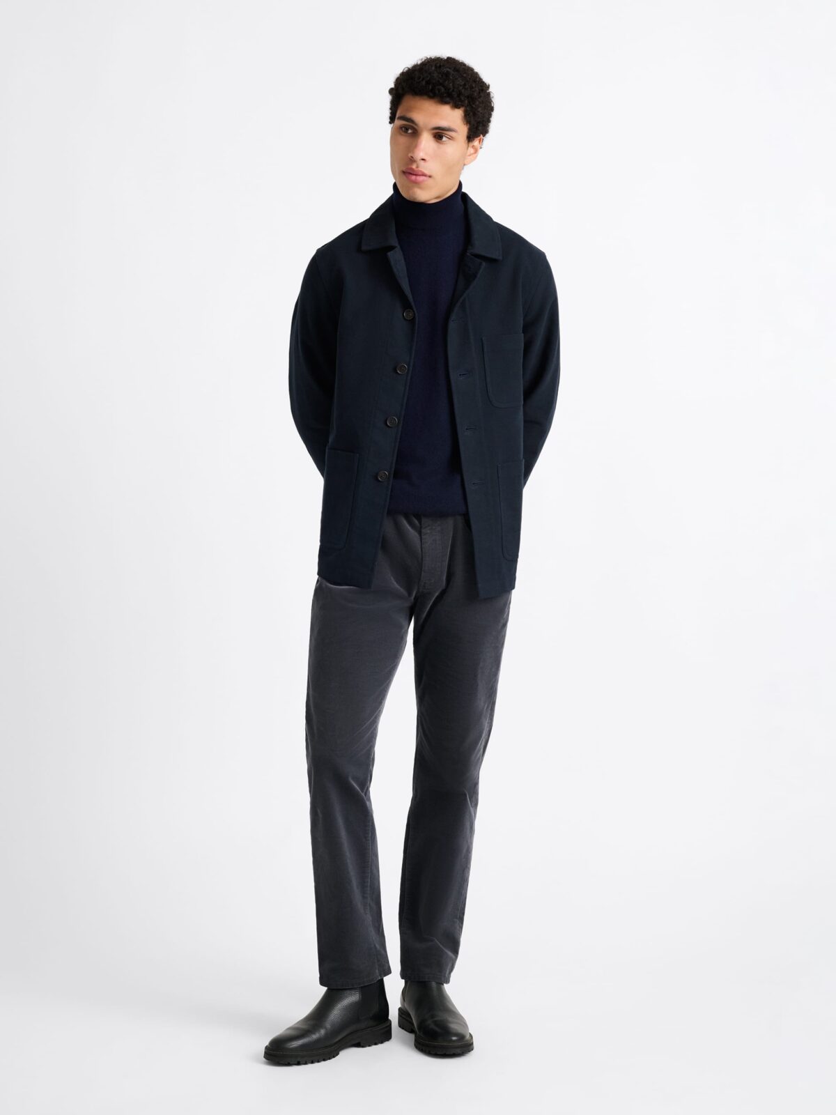 Navy Heavyweight Moleskin Chore Jacket - Proper Cloth