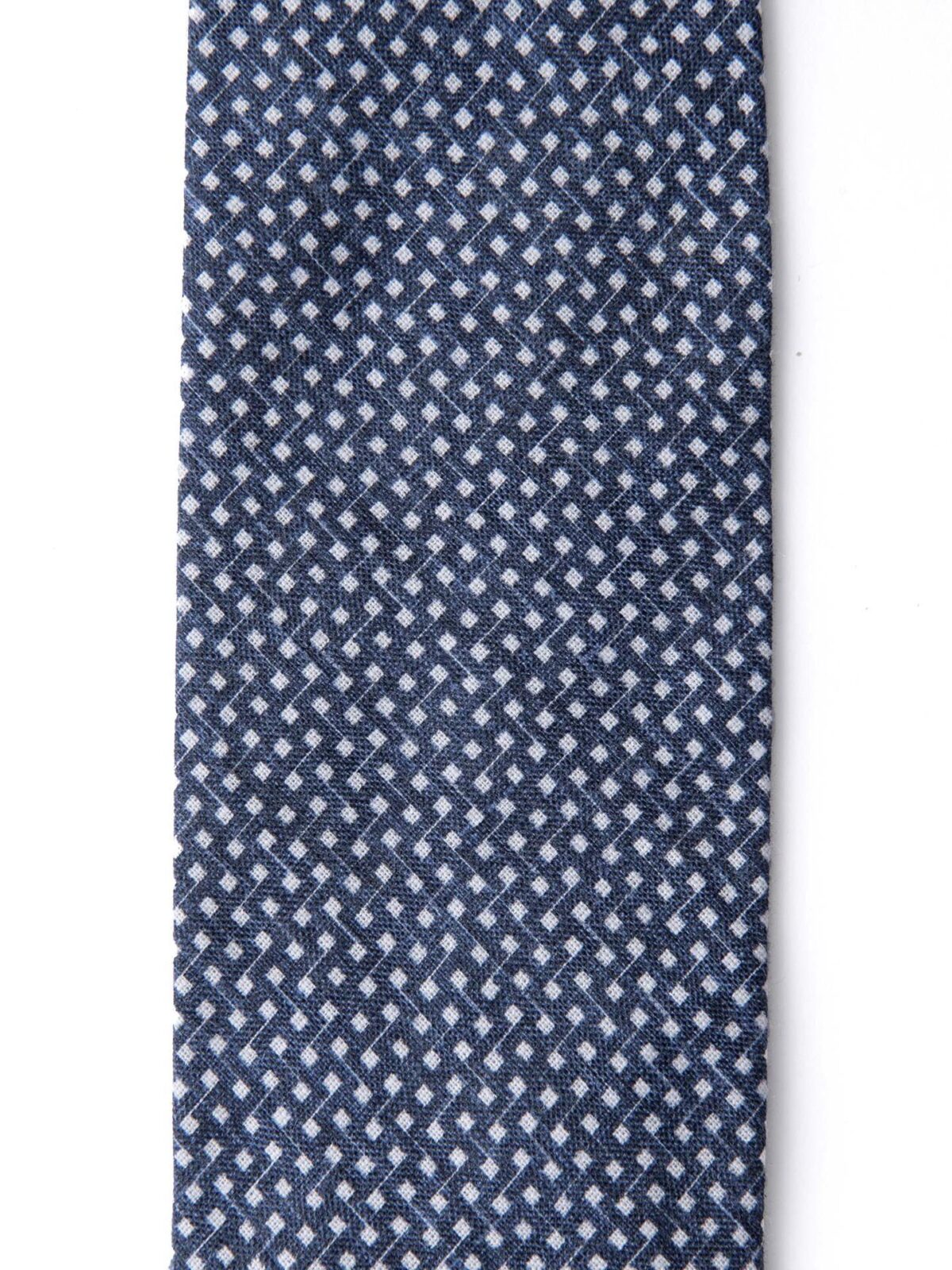 Faded Navy Mini Geometric Print Linen Tie