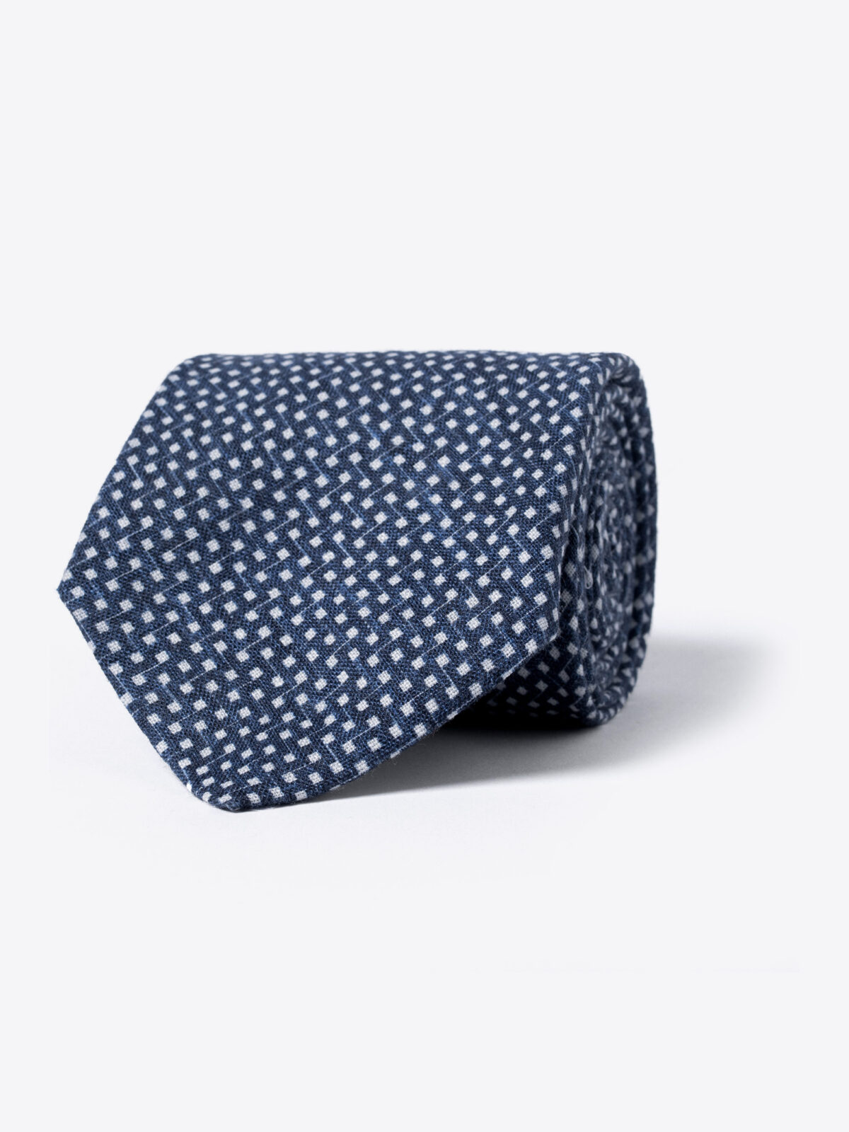 Faded Navy Mini Geometric Print Linen Tie