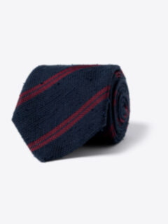 Navy and Red Double Stripe Shantung Grenadine Tie Product Thumbnail 1