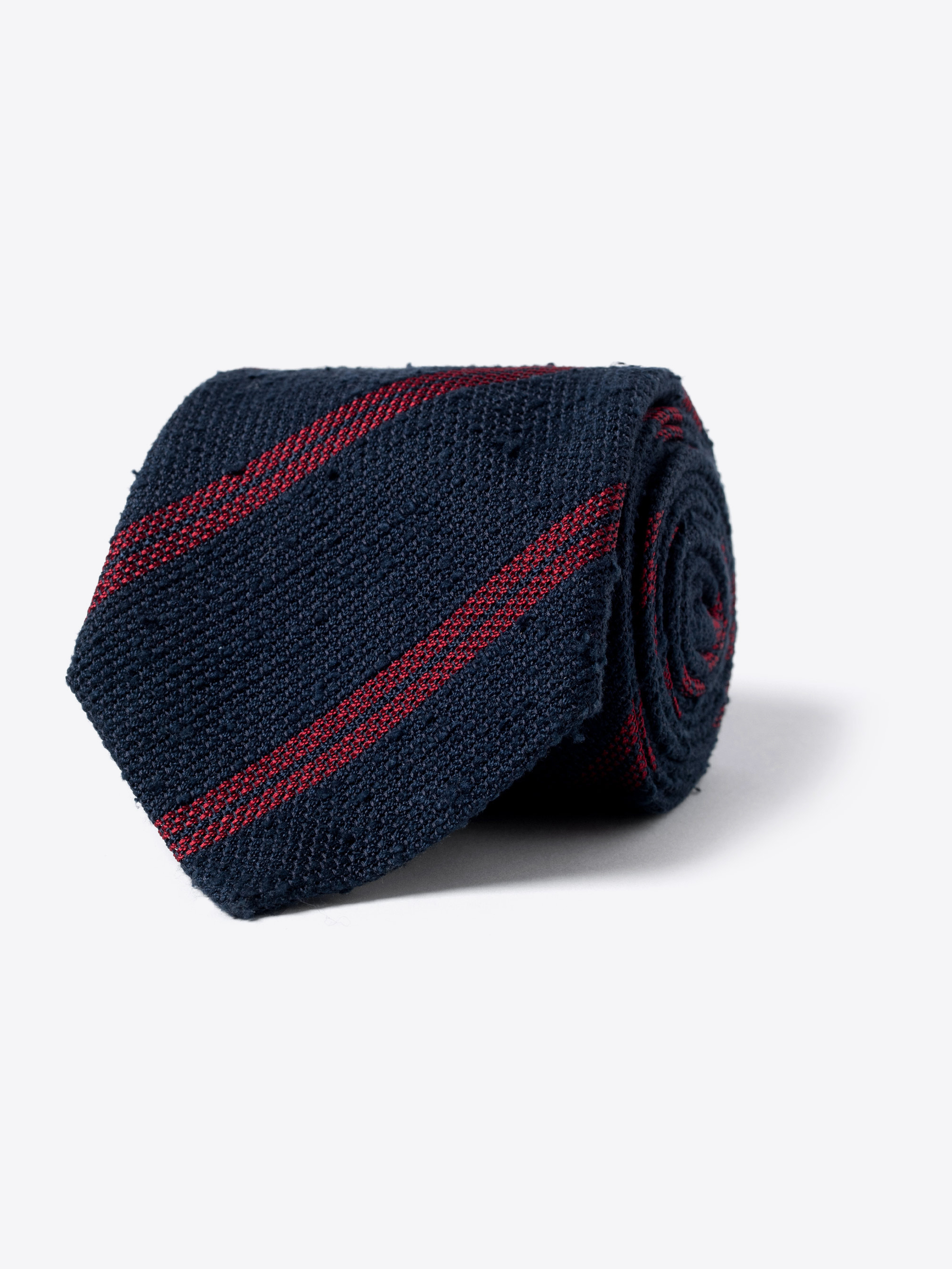 Zoom Image of Navy and Red Double Stripe Shantung Grenadine Tie