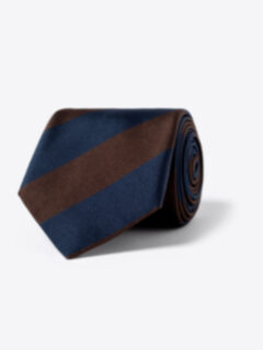 Navy and Brown Stripe Repp Silk Tie Product Thumbnail 1