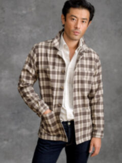 Brown and Beige Plaid Cashmere Blend Shirt Jacket Product Thumbnail 2