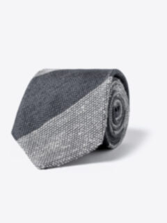 Grey and Cream Wide Stripe Shantung Grenadine Tie Product Thumbnail 1