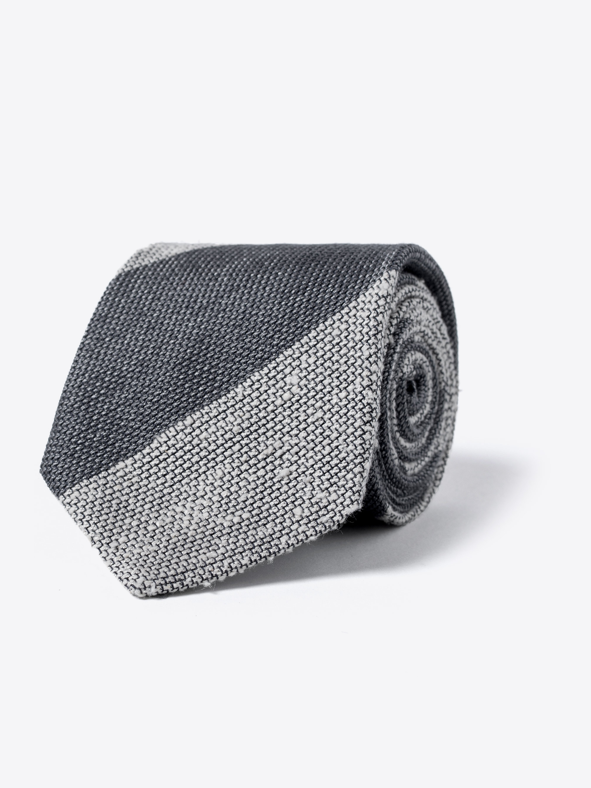 Zoom Image of Grey and Cream Wide Stripe Shantung Grenadine Tie